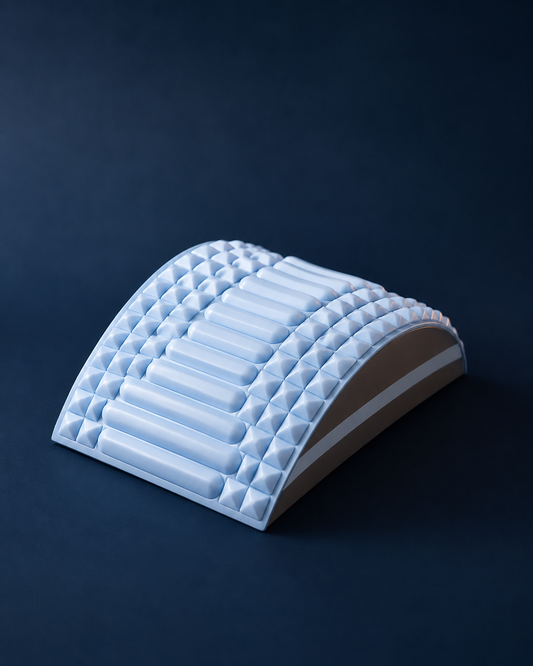 Restore back and neck stretcher arch on a deep navy background